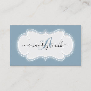 Monogram Dusty Blue Hairdresser Makeup Artist Business Card