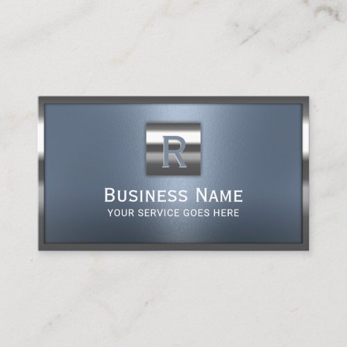 Monogram Dusty Blue Metallic Frame Professional Business Card
