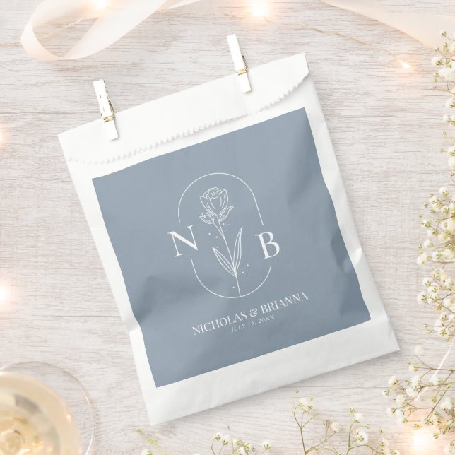 Monogram Dusty Blue Minimalist Modern Wedding Favor Bag (Clipped)