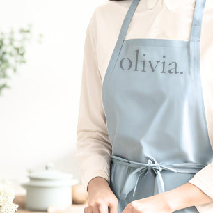 Monogram Dusty Blue Modern Feminine Elegant Name Apron