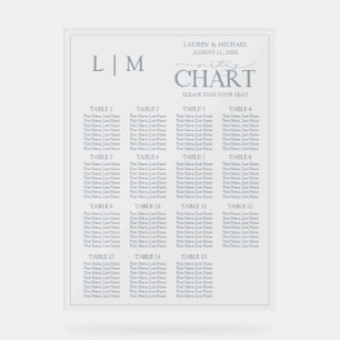 Monogram Dusty Blue Modern Wedding Seating Chart