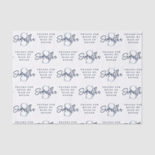 Monogram Dusty Blue Pattern Maid of Honor Thanks  Tissue Paper