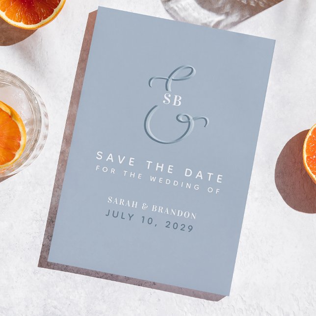 Monogram Dusty Blue Photo Wedding Save The Date (Creator Uploaded)
