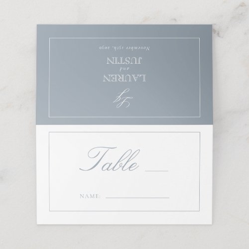 Monogram Dusty Blue Script Wedding Table Number Place Card