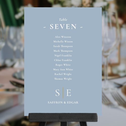 Monogram Dusty Blue Seating Plan Table Number