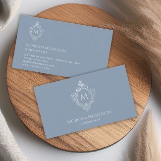 Monogram Dusty Blue Vintage Crest Elegant Initial