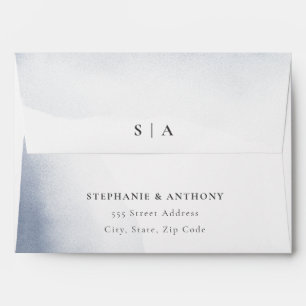 Monogram Dusty Blue Watercolor Wash Wedding Envelope