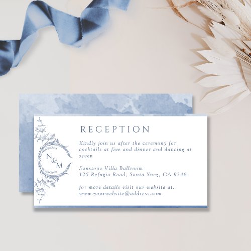 Monogram Dusty Blue Watercolor Wedding Reception Enclosure Card