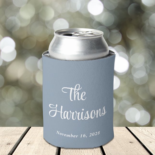 Monogram Dusty Blue Wedding Can Cooler (Creator Uploaded)