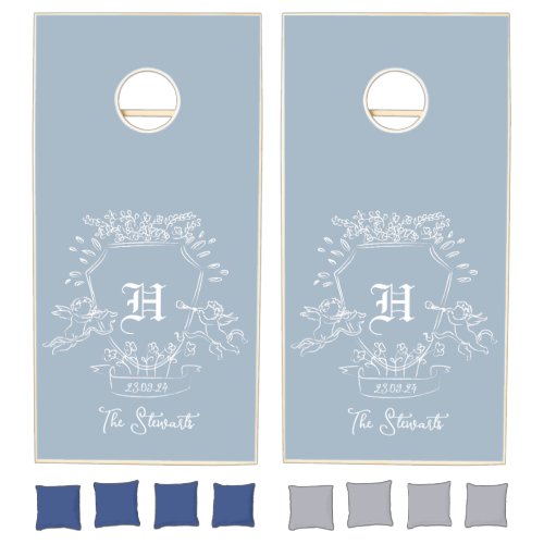 Monogram Dusty Blue Wedding Cornhole Set