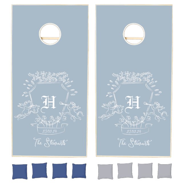 Monogram Dusty Blue Wedding Cornhole Set (Set)