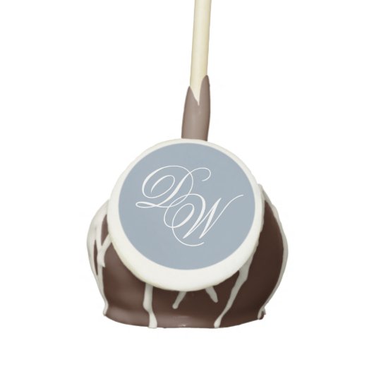 Monogram Dusty Blue Wedding Elegant Calligraphy Cake Pops (Front)