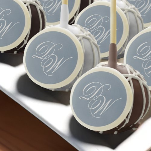 Monogram Dusty Blue Wedding Elegant Calligraphy Cake Pops