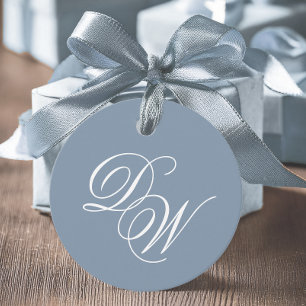 Monogram Dusty Blue Wedding Elegant Script Simple Favor Tags
