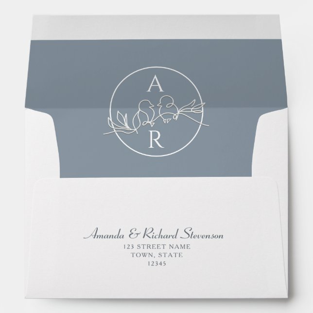 Monogram Dusty Blue Wedding Envelope (Back (Bottom))