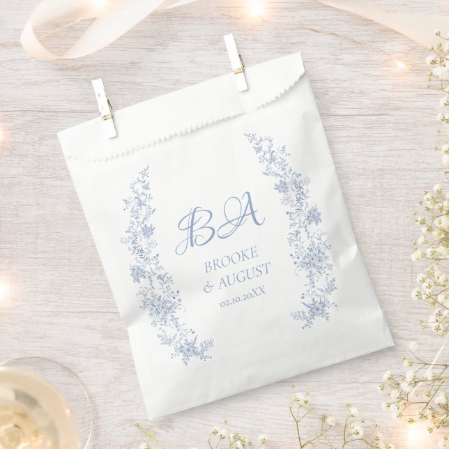 Monogram Dusty Blue Wedding Favor Bag (Clipped)