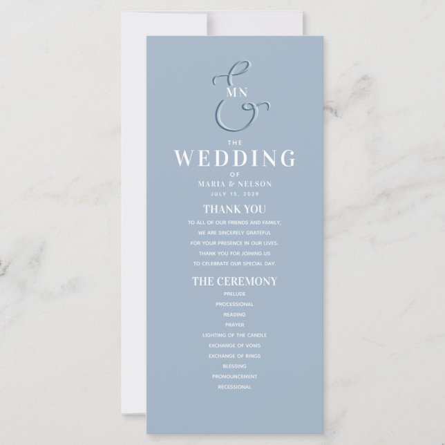 Monogram Dusty Blue Wedding Program (Front)