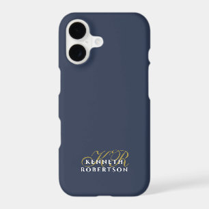 Monogram Dusty Navy Blue Gold White Minimalist Men iPhone 17 Case