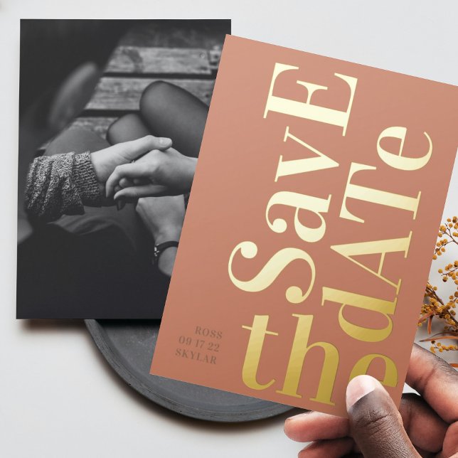 Monogram Dusty Orange Terracotta Save The Date Foil Invitation (Creator Uploaded)