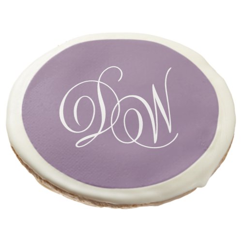 Monogram Dusty Purple Elegant Calligraphy Wedding Sugar Cookie