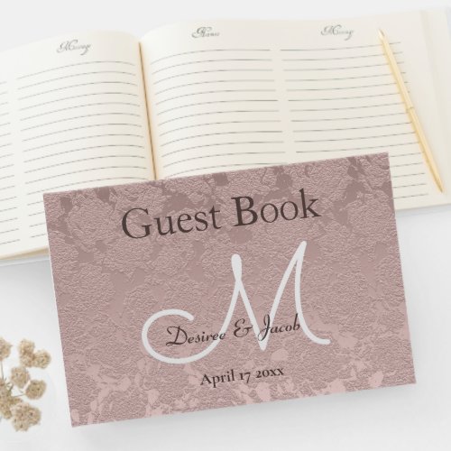 Monogram Dusty Rose Dusty Pink White Brown Wedding Guest Book