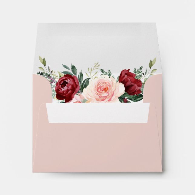Monogram Dusty Rose Floral Return Address RSVP Envelope (Back (Bottom))
