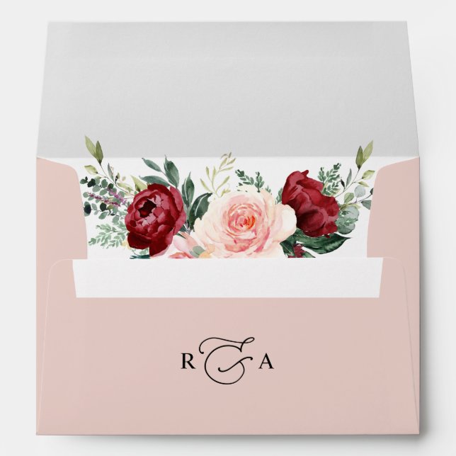 Monogram Dusty Rose Floral w/ Return Address 5x7 Envelope (Back (Bottom))