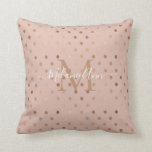 Monogram Dusty Rose Gold Foil Dots Throw Pillow<br><div class="desc">Beautiful modern pattern features dusty rose background with rose gold dots accent.  Monogram and name can easily be customized on front and back.  Lovely gift idea for any special occasion,  including birthday,  anniversary,  Christmas holiday and more</div>