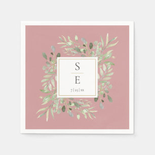 Monogram Dusty Rose Greenery Foliage Napkins
