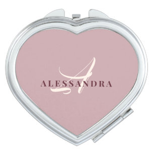 Monogram Dusty Rose Ivory Burgundy Minimalist Chic Compact Mirror