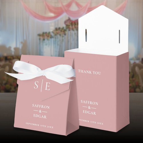 Monogram Dusty Rose Pink Elegant Wedding Favor Boxes