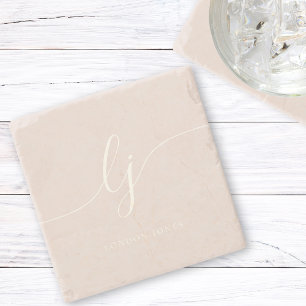 Monogram Dusty Rose Pink Simple Elegant Script Stone Coaster
