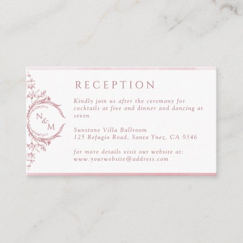 Monogram Dusty Rose Watercolor Wedding Reception Enclosure Card