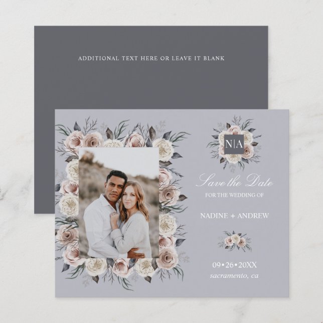 Monogram Dusty Rose Wedding photo SAVE THE DATE (Front/Back)