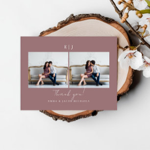 Monogram Dusty Rose Wedding Photo Thank You Postcard