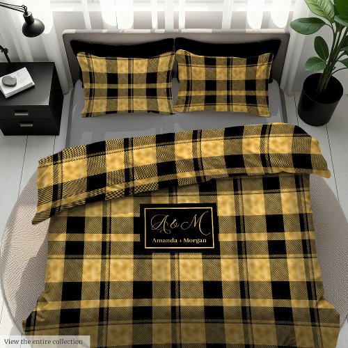 Monogram Duvet Cover Black Gold Holiday Gift
