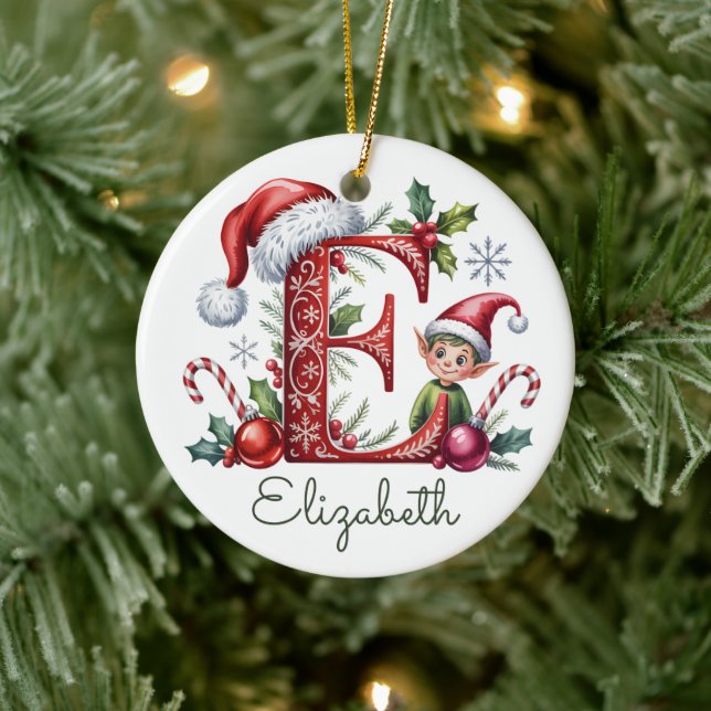 Monogram E Elf Christmas Ornament (Tree)