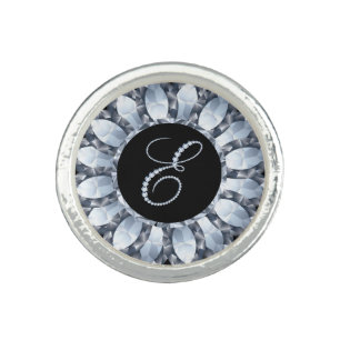 Monogram E, Encrusted White Diamonds Image Ring