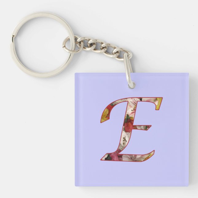 Monogram E Floral Design Keychain (Front)