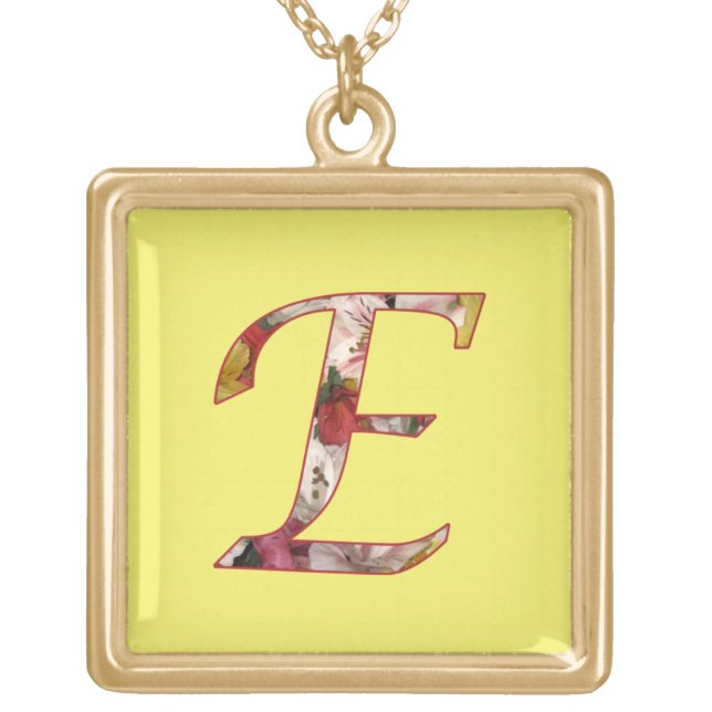 Monogram E Floral Design Necklace (Front)