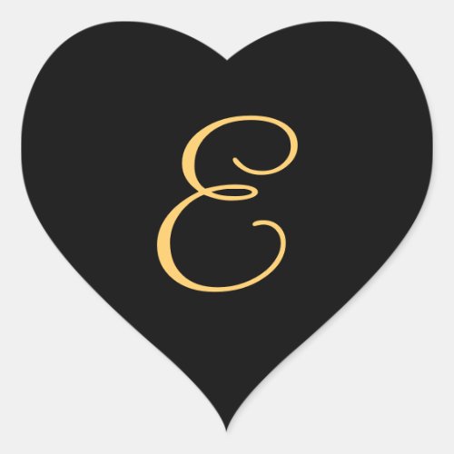 Monogram E  gold colored initial E on black  Heart Sticker