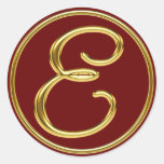 Monogram E in 3D gold Classic Round Sticker