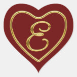 Monogram E in 3D gold Heart Sticker