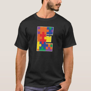 Monogram E in Multi Color Puzzle Pieces T-Shirt