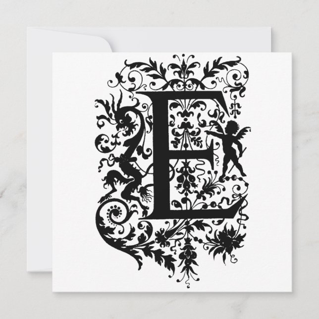 Monogram E Initial Black and White Cupid Pattern (Front)