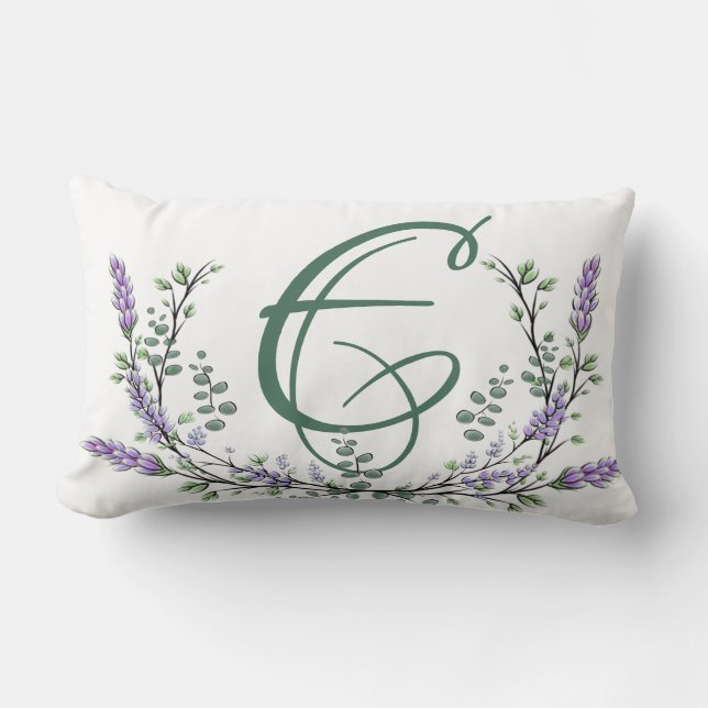 Monogram E Lavender Eucalyptus Lumbar Pillow (Front)