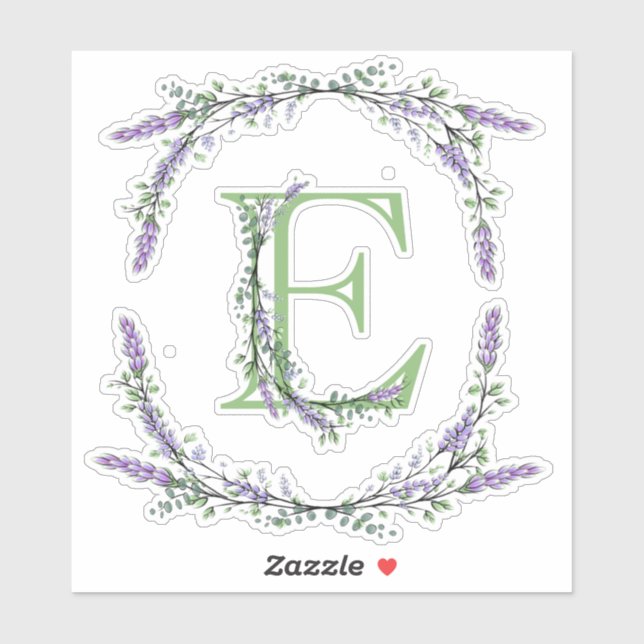 Monogram E Lavender Eucalyptus Sticker (Sheet)