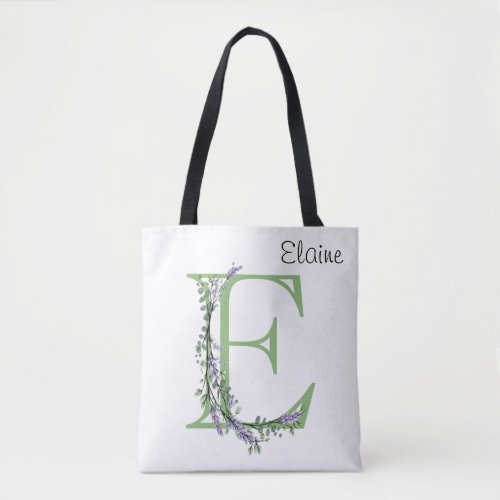 Monogram E Lavender Eucalyptus Tote Bag