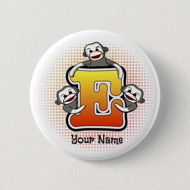 Monogram E Sock Monkey  Button (Front)