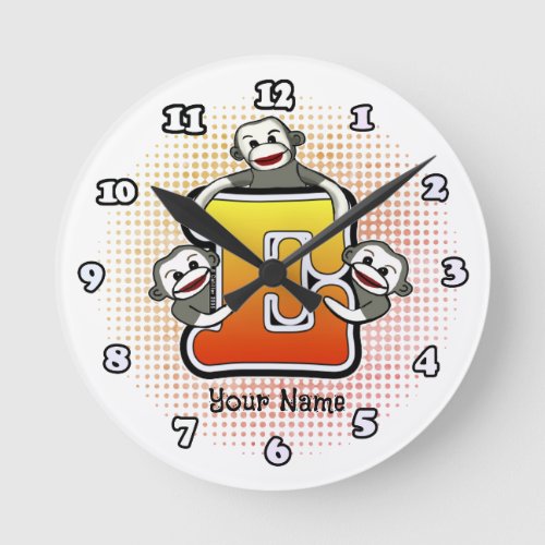 Monogram E Sock Monkey clock